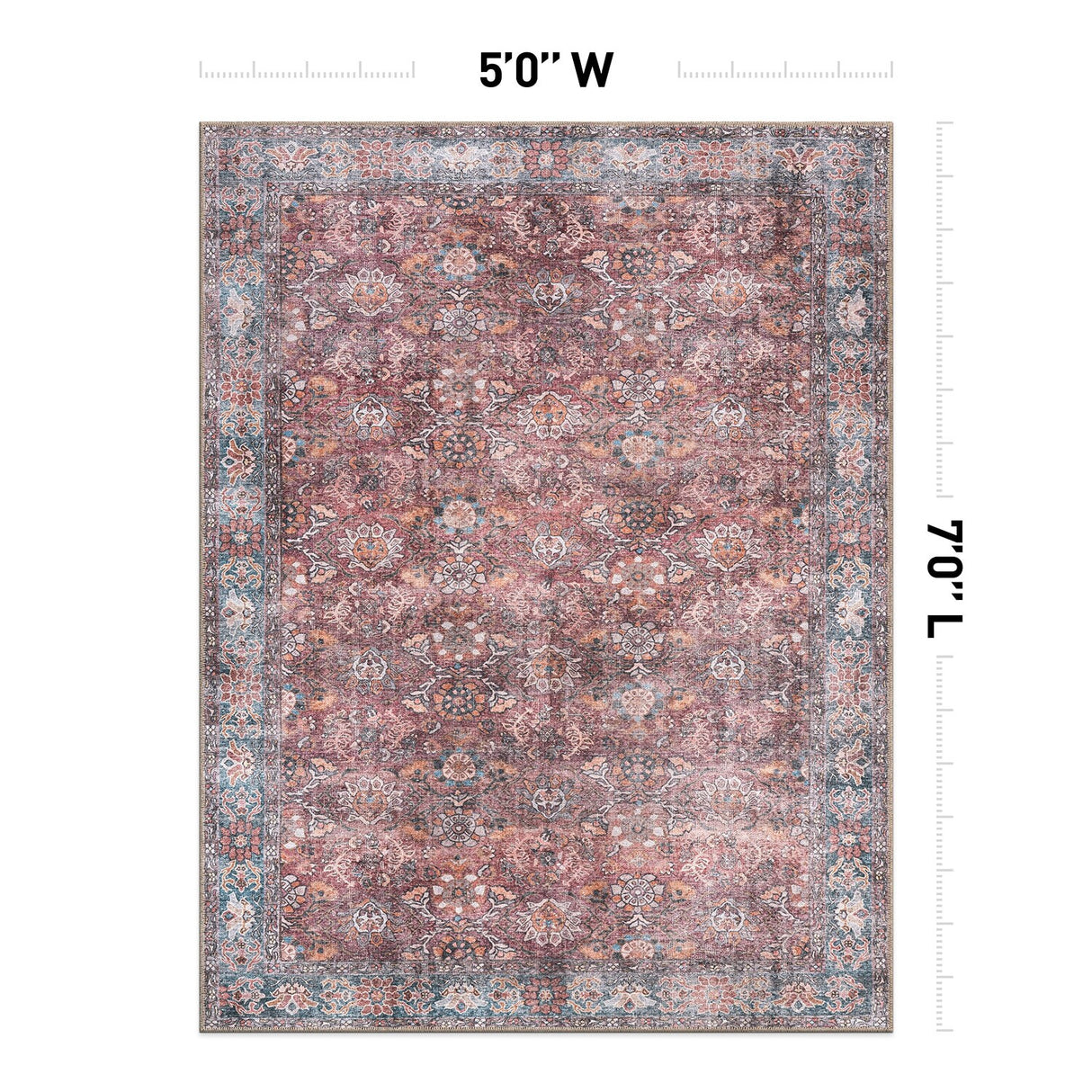 World Rug Gallery Transitional Bordered Vintage Machine Washable Non Slip Area Rug