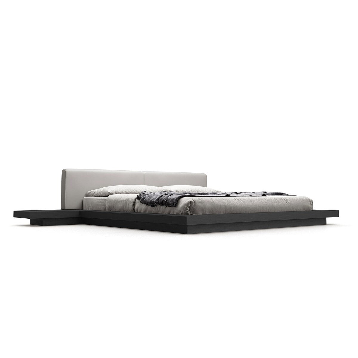 Worth King Bed in Pearl Gray Eco Leather and Wenge