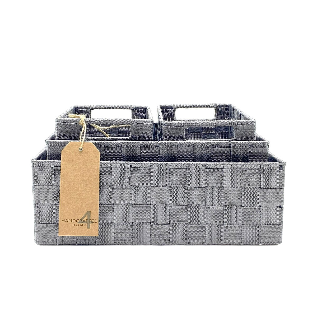 Woven 4 Piece Fabric Basket Set (Grey) by Handcrafted 4 Home