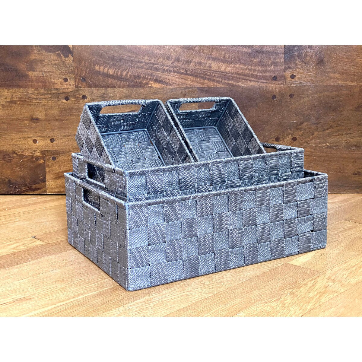 Woven 4 Piece Fabric Basket Set (Grey) by Handcrafted 4 Home