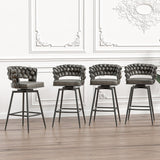 Woven Bar Stool Set of 2,No Adjustable Chairs,360 Swivel Bar Stools Upholstered Counter Stool Arm Chairs with Back Footrest