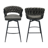Woven Bar Stool Set of 2,No Adjustable Chairs,360 Swivel Bar Stools Upholstered Counter Stool Arm Chairs with Back Footrest