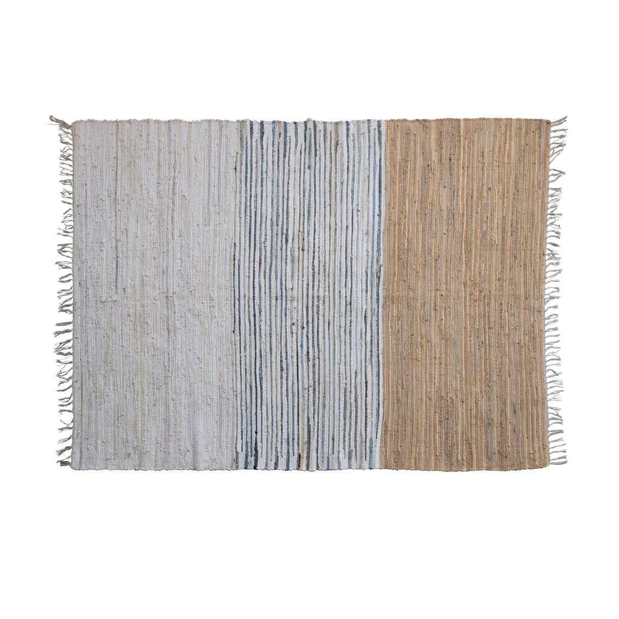 Woven Cotton Chindi Rug with Fringe - 84.0"L x 60.0"W x 0.3"H