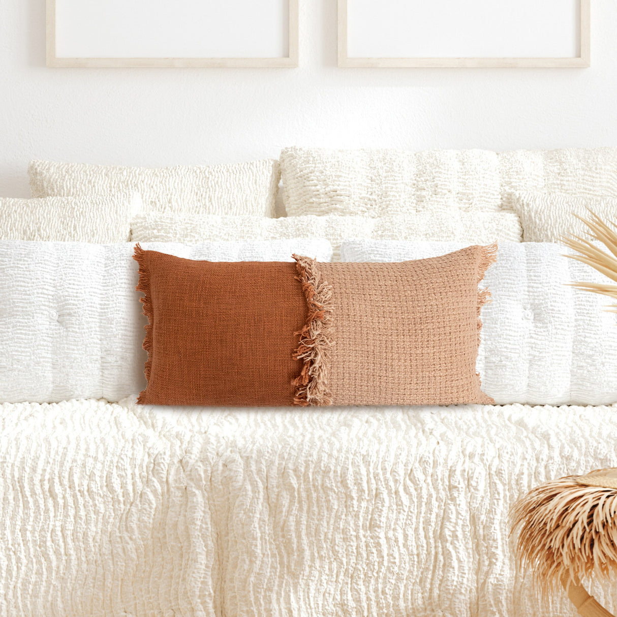 Woven Cotton Lumbar Pillow with Fringe