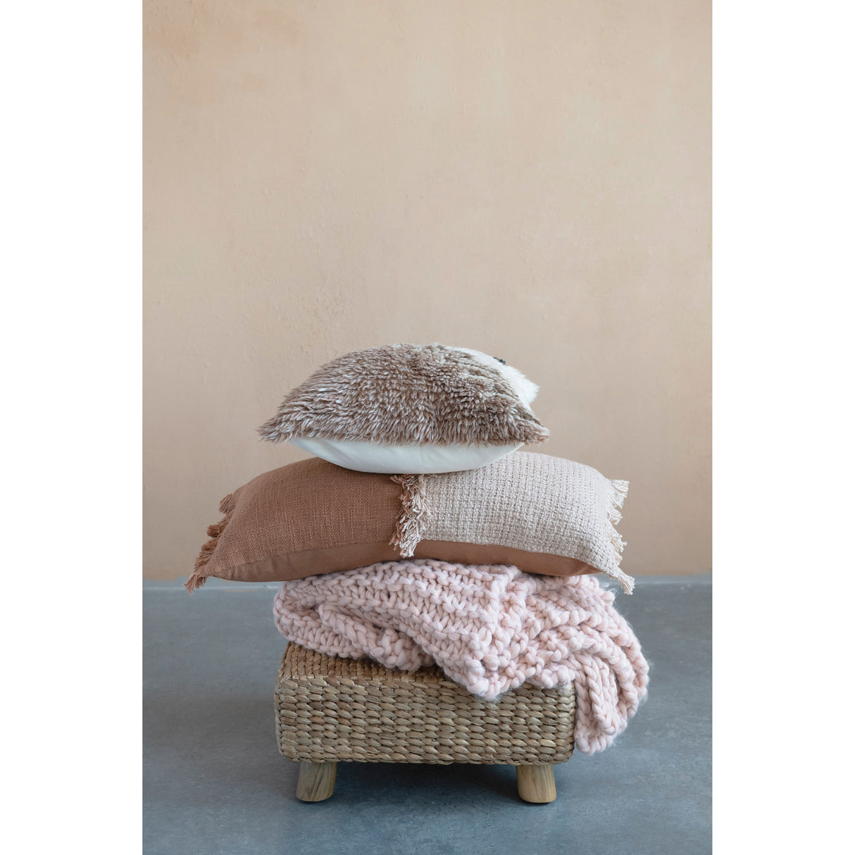 Woven Cotton Lumbar Pillow with Fringe
