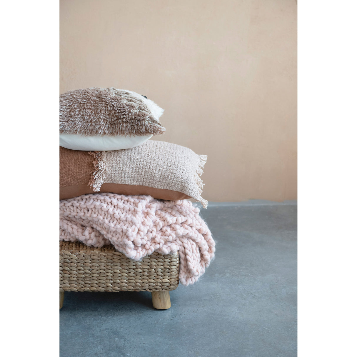 Woven Cotton Lumbar Pillow with Fringe
