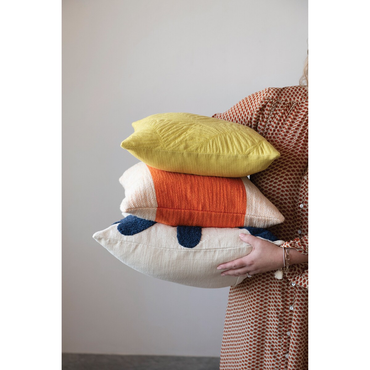 Woven Cotton Pillow with Stripe