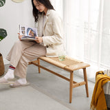 Woven Design Wood Dining Bench in Natural Oak for Dining Room, Bedroom