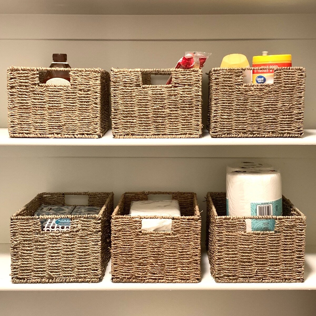 Woven Grass Knock-down Rectangular Storage Baskets (Case of 6)