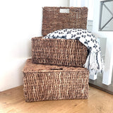 Woven Grass Rectangular Lidded Storage Baskets (Set of 2)