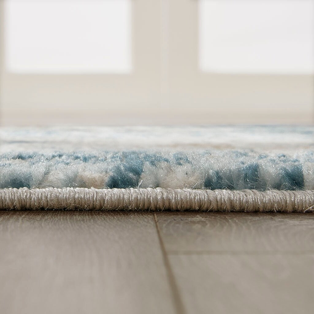 Woven Indoor Dining Accent Modern Home Décor, Ultra Soft Floor Carpets for Bedroom, 7'11"W x 10'L, Distressed Blue Abstract