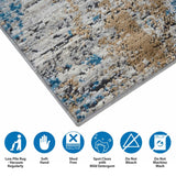 Woven Indoor Dining Accent Modern Home Décor, Ultra Soft Floor Carpets for Bedroom, 7'11"W x 10'L, Distressed Blue Abstract