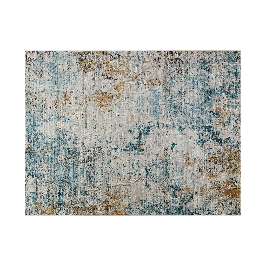 Woven Indoor Dining Accent Modern Home Décor, Ultra Soft Floor Carpets for Bedroom, 7'11"W x 10'L, Distressed Blue Abstract