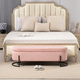 Woven storage Bench with safety hinges, End Bench for Living Room & Bedroom