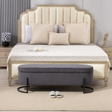 Woven storage Bench with safety hinges, End Bench for Living Room & Bedroom