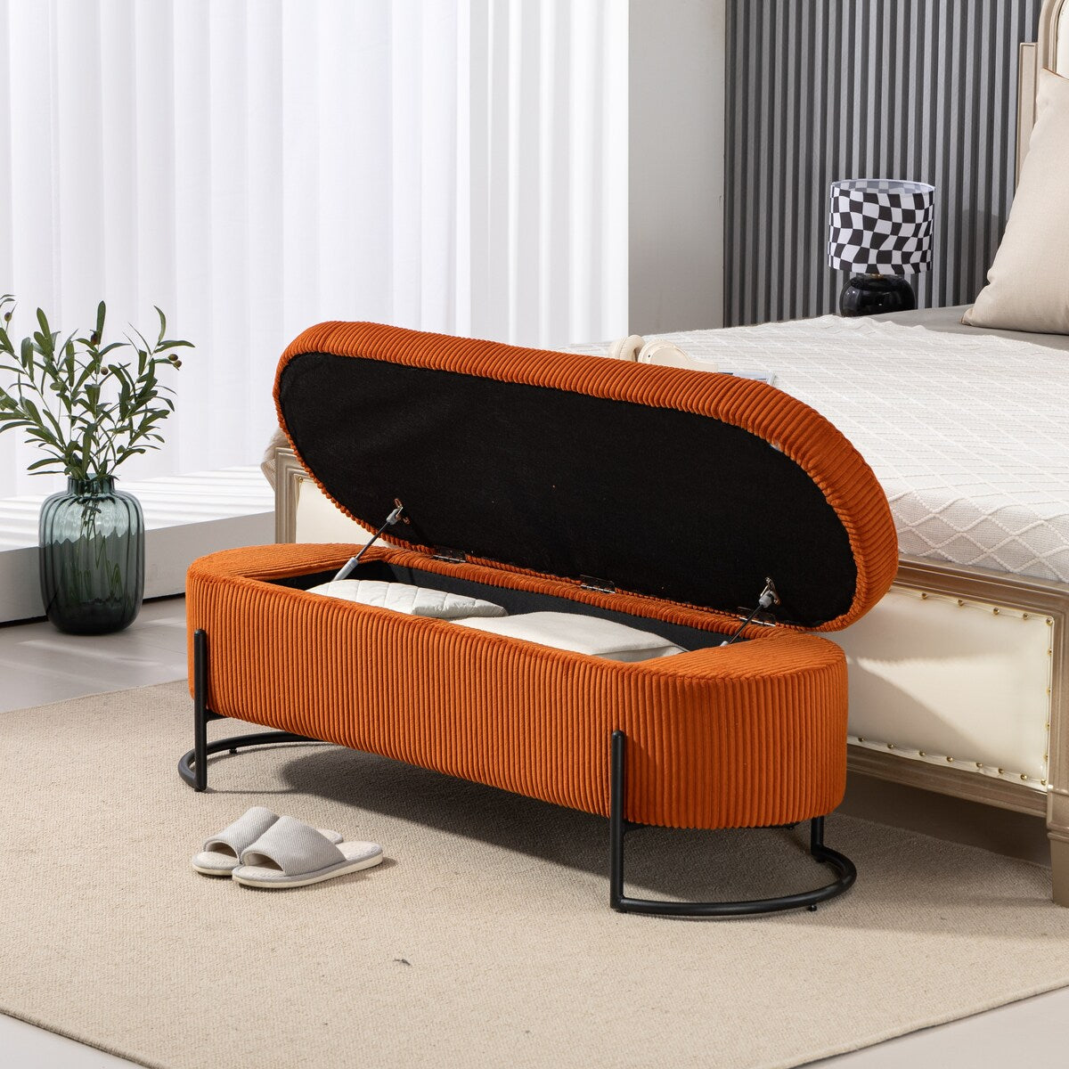 Woven storage Bench with safety hinges, End Bench for Living Room & Bedroom