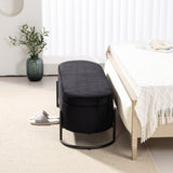 Woven storage Bench with safety hinges, End Bench for Living Room & Bedroom