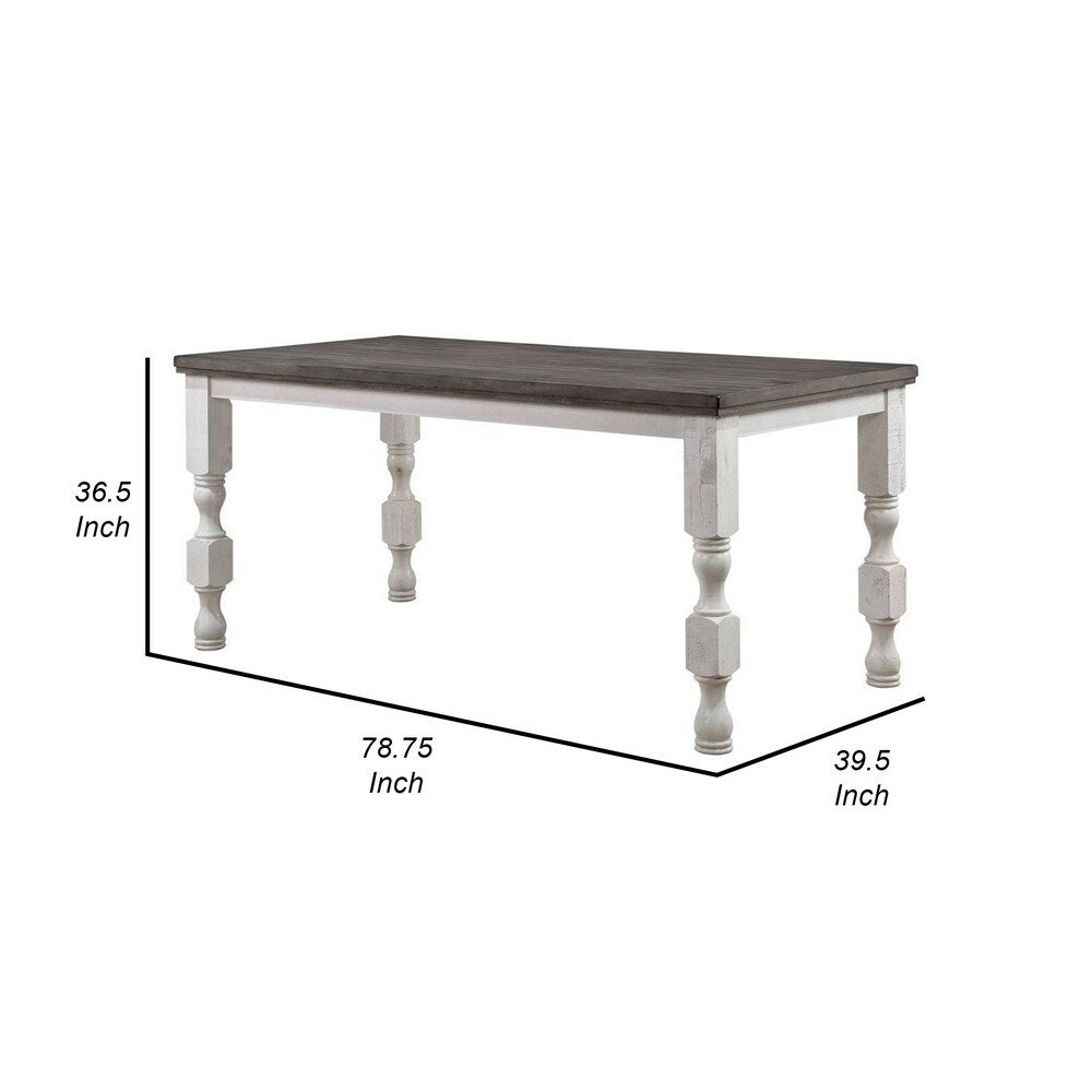 Wren 79 Inch Counter Height Table, Rectangular, Antique White Wood, Gray