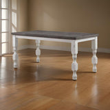 Wren 79 Inch Counter Height Table, Rectangular, Antique White Wood, Gray