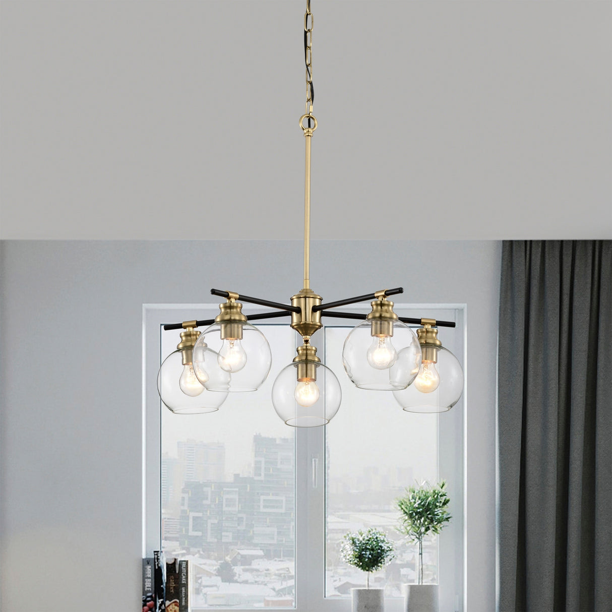 Wyatt 24 Inch Clear Glass Chandelier 5 Light - N/A