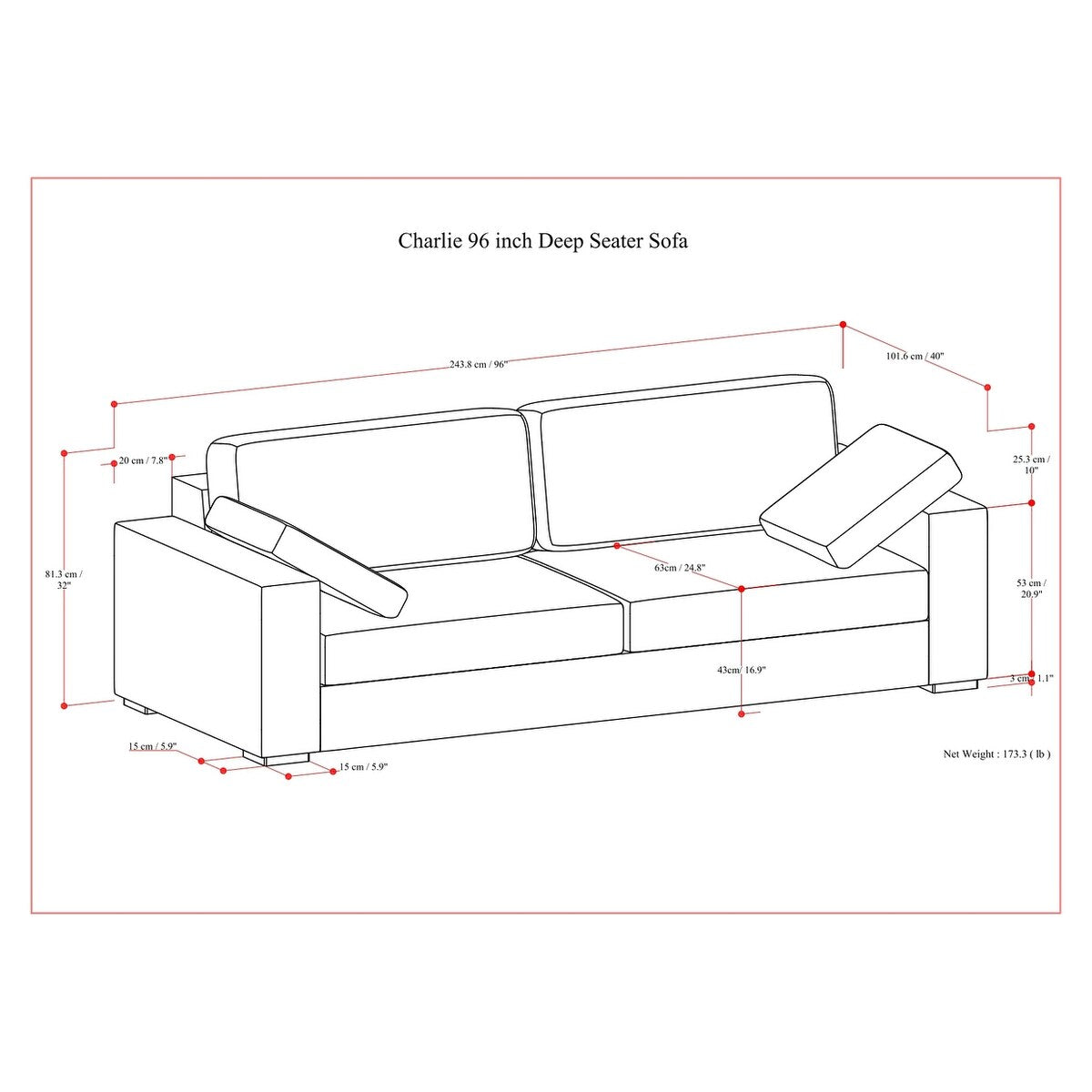 WyndenHall Roscoe 96-inch Sofa in Tightly Woven Performance Fabric