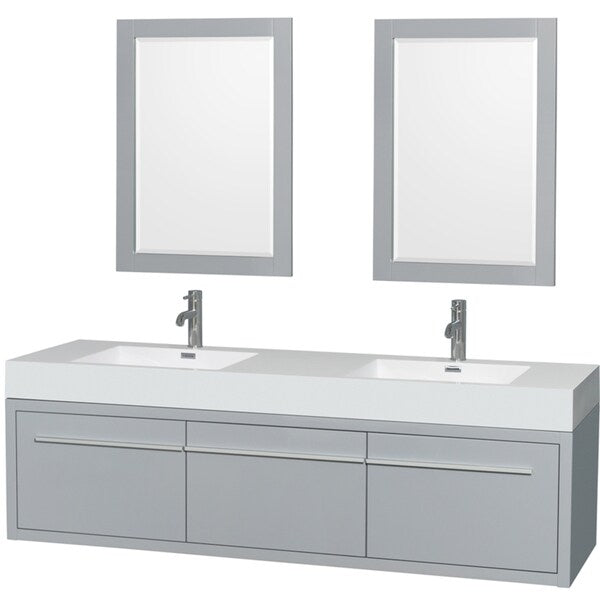 Wyndham Collection Axa 72-inch Dove Grey Acrylic Resin Top Double Vanity with Integrated Sinks and 24-inch Mirrors