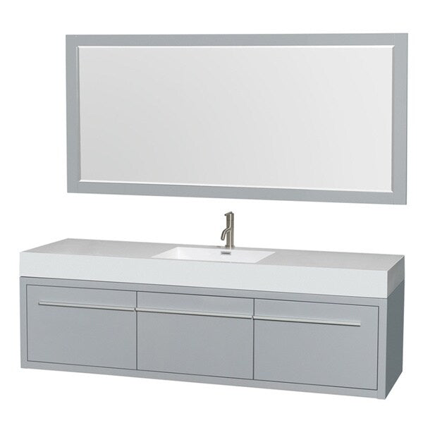 Wyndham Collection Axa 72-inch Dove Grey Acrylic Resin Top Single Vanity with Integrated Sink and 70-inch Mirror
