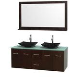 Wyndham Collection Centra Espresso 60-inch Double Green Glass Bathroom Vanity with Mirror