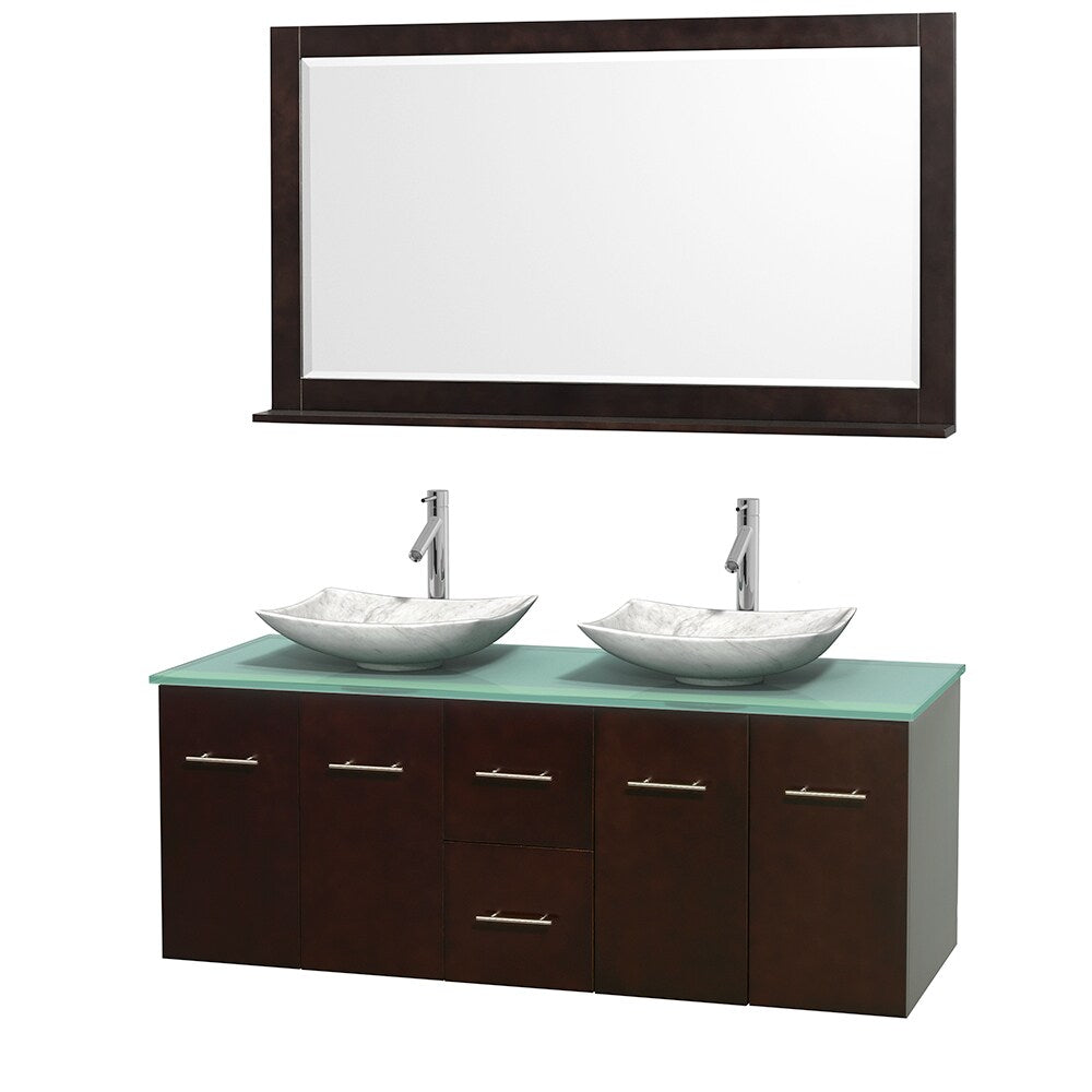 Wyndham Collection Centra Espresso 60-inch Double Green Glass Bathroom Vanity with Mirror