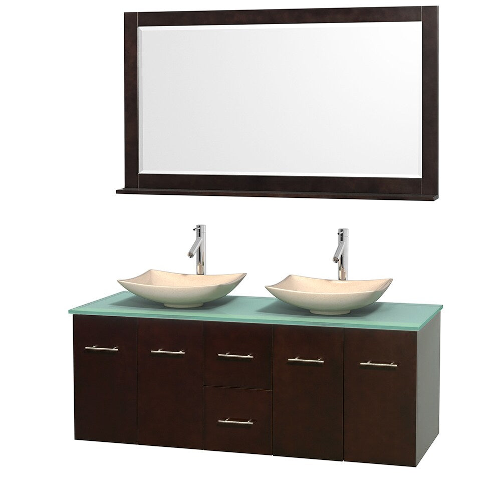 Wyndham Collection Centra Espresso 60-inch Double Green Glass Bathroom Vanity with Mirror