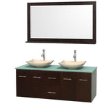 Wyndham Collection Centra Espresso 60-inch Double Green Glass Bathroom Vanity with Mirror