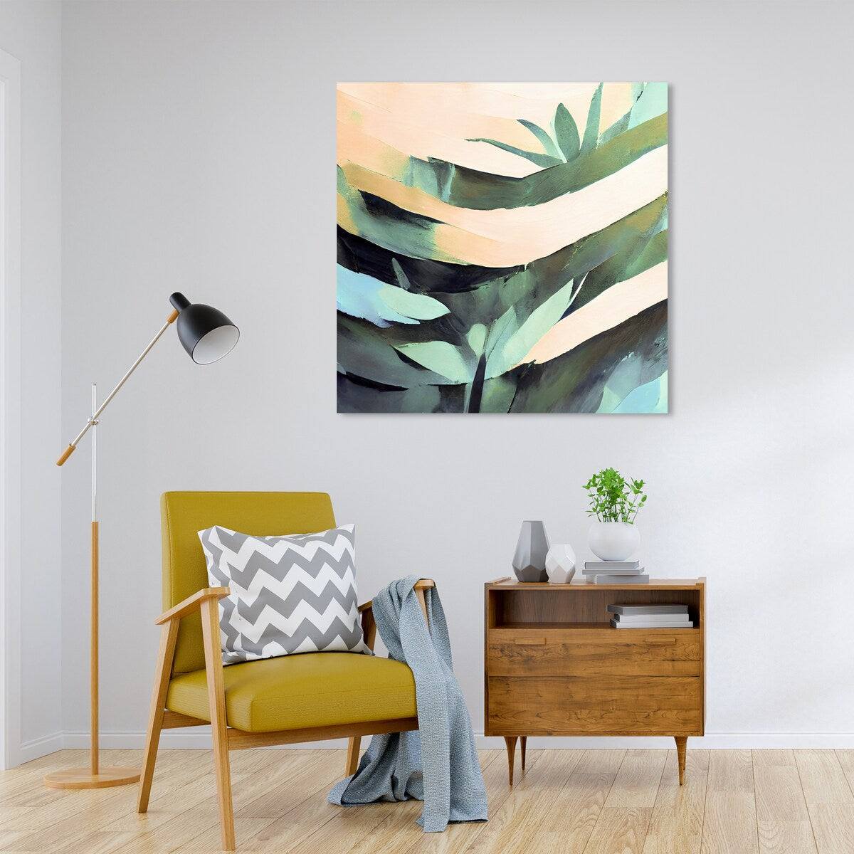 Wynwood Studio Canvas Floral and Botanical Emerald Jungle Fade Green and Light Yellow Tropical Wall Art Canvas Print