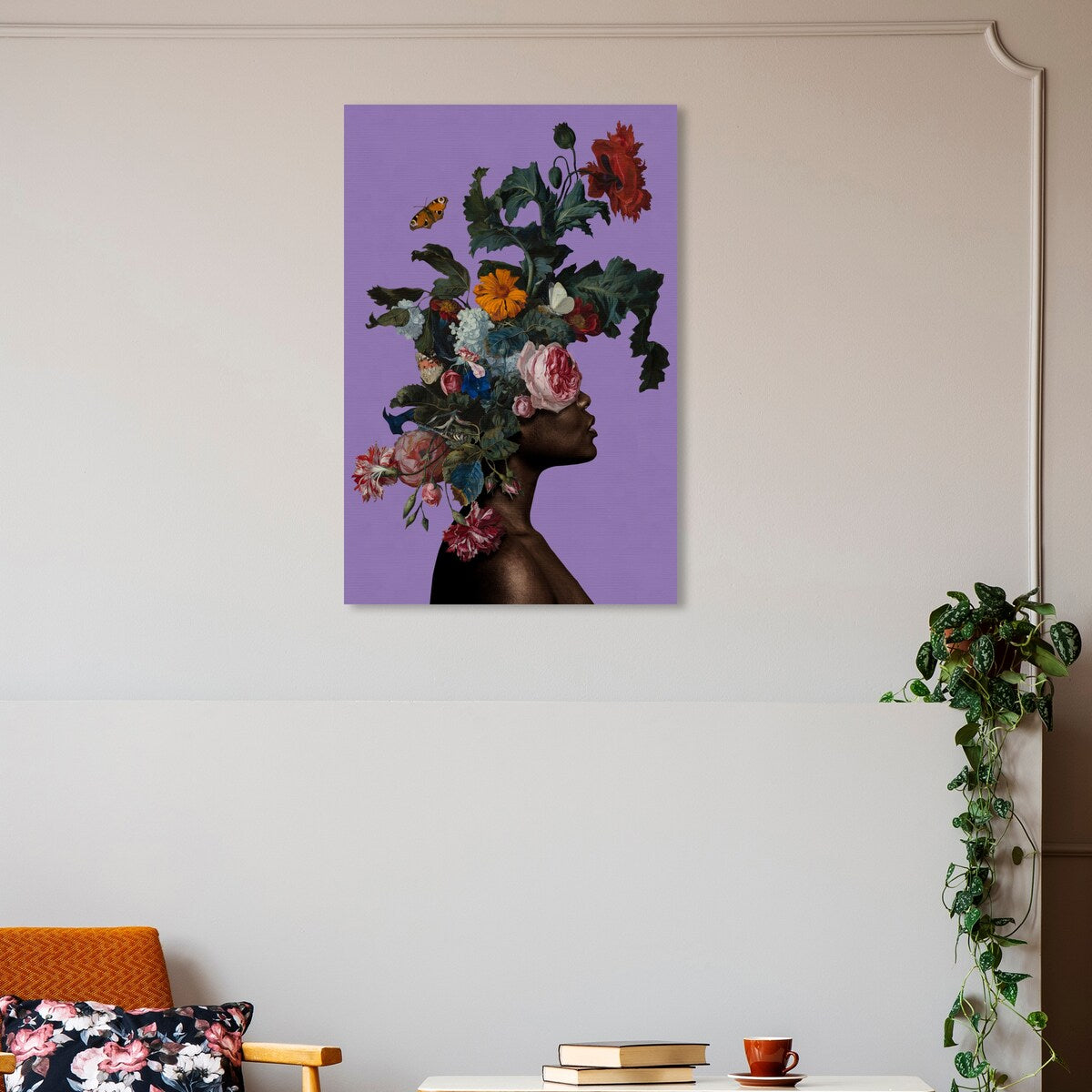 Wynwood Studio Canvas Floral and Botanical Floral Crown Portrait Purple and Modern & Contemporary Wall Art Canvas Print