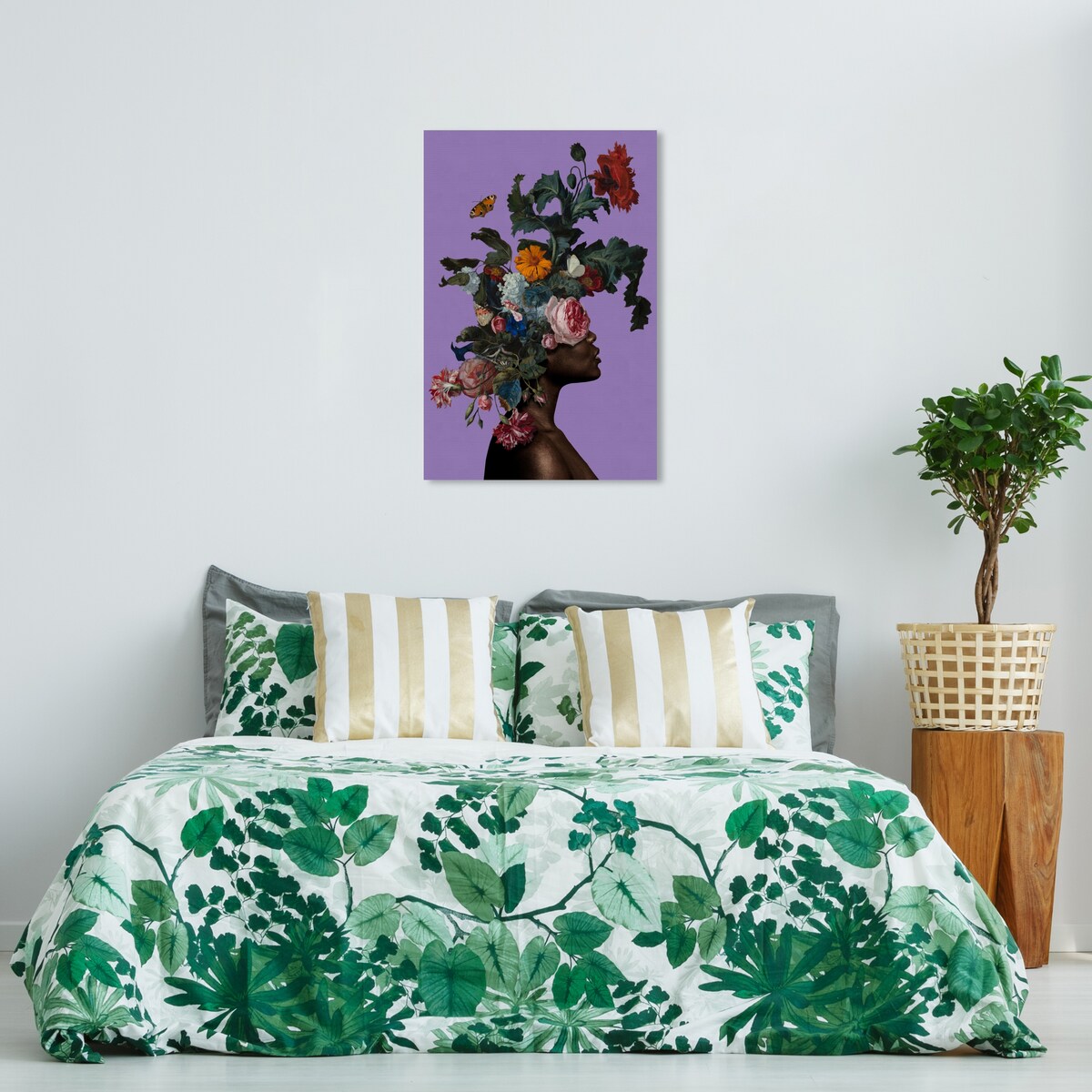 Wynwood Studio Canvas Floral and Botanical Floral Crown Portrait Purple and Modern & Contemporary Wall Art Canvas Print