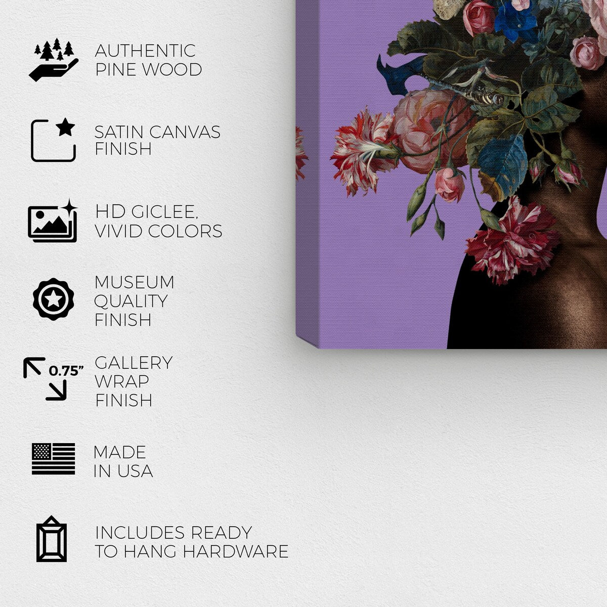 Wynwood Studio Canvas Floral and Botanical Floral Crown Portrait Purple and Modern & Contemporary Wall Art Canvas Print