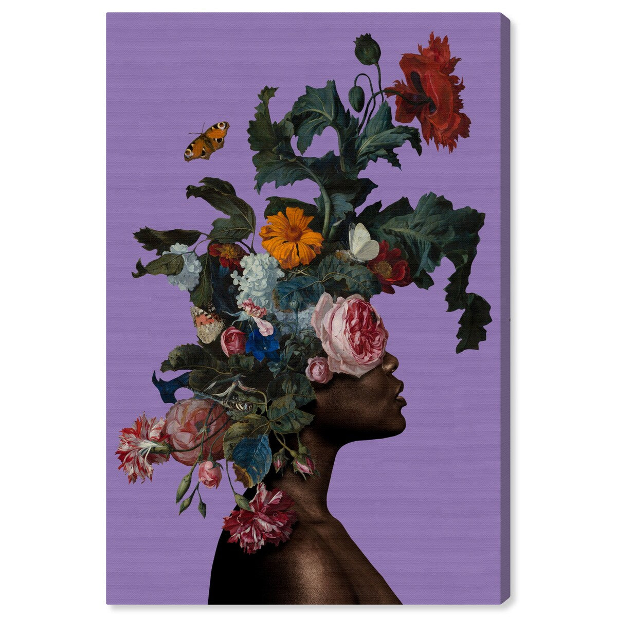 Wynwood Studio Canvas Floral and Botanical Floral Crown Portrait Purple and Modern & Contemporary Wall Art Canvas Print