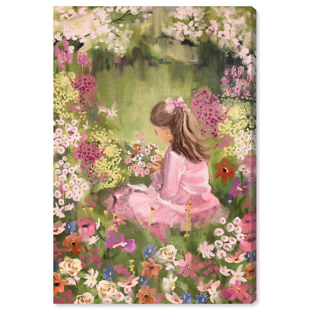 Wynwood Studio Canvas Floral and Botanical Meditative Green and Pastel Pink Traditional Wall Art Canvas Print