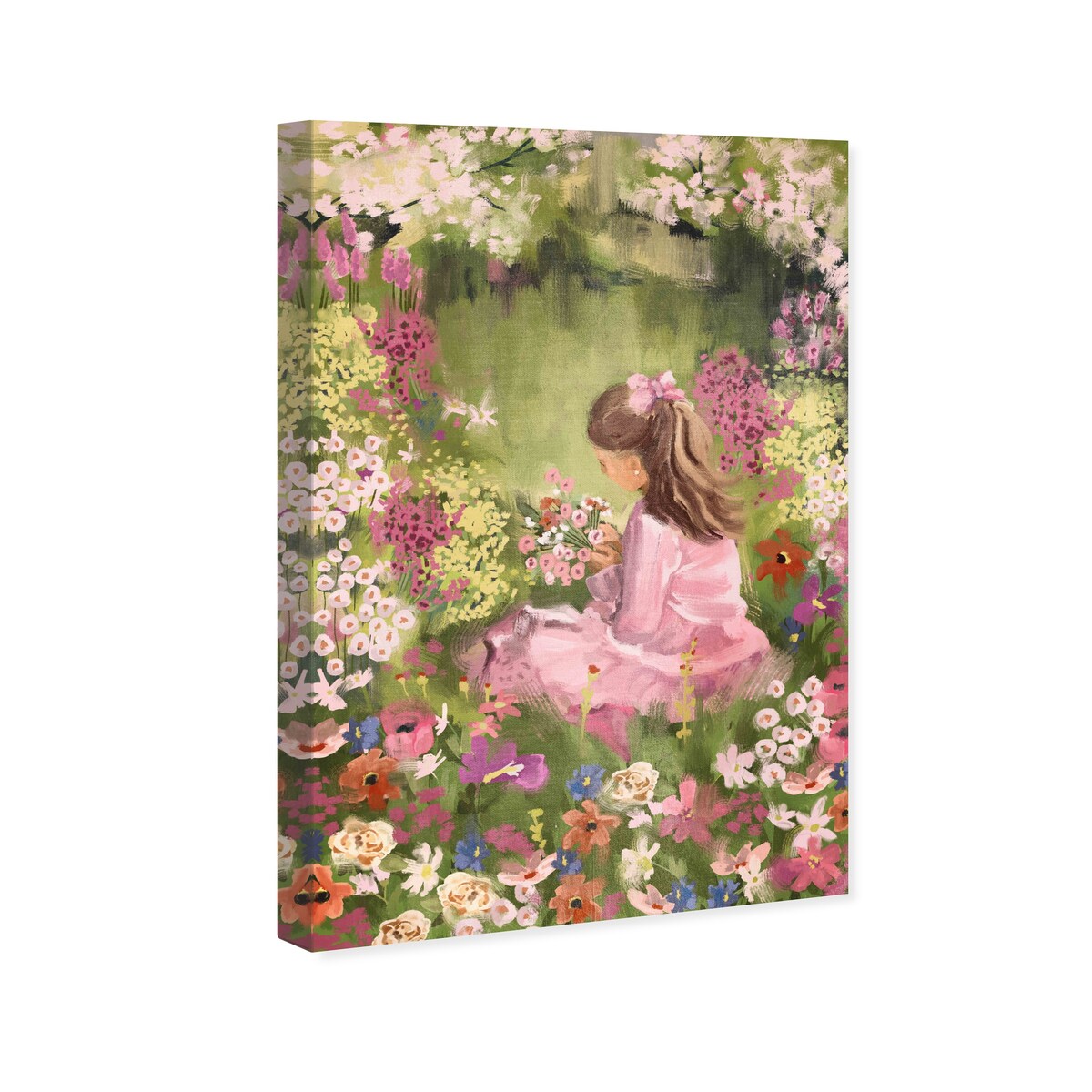 Wynwood Studio Canvas Floral and Botanical Meditative Green and Pastel Pink Traditional Wall Art Canvas Print