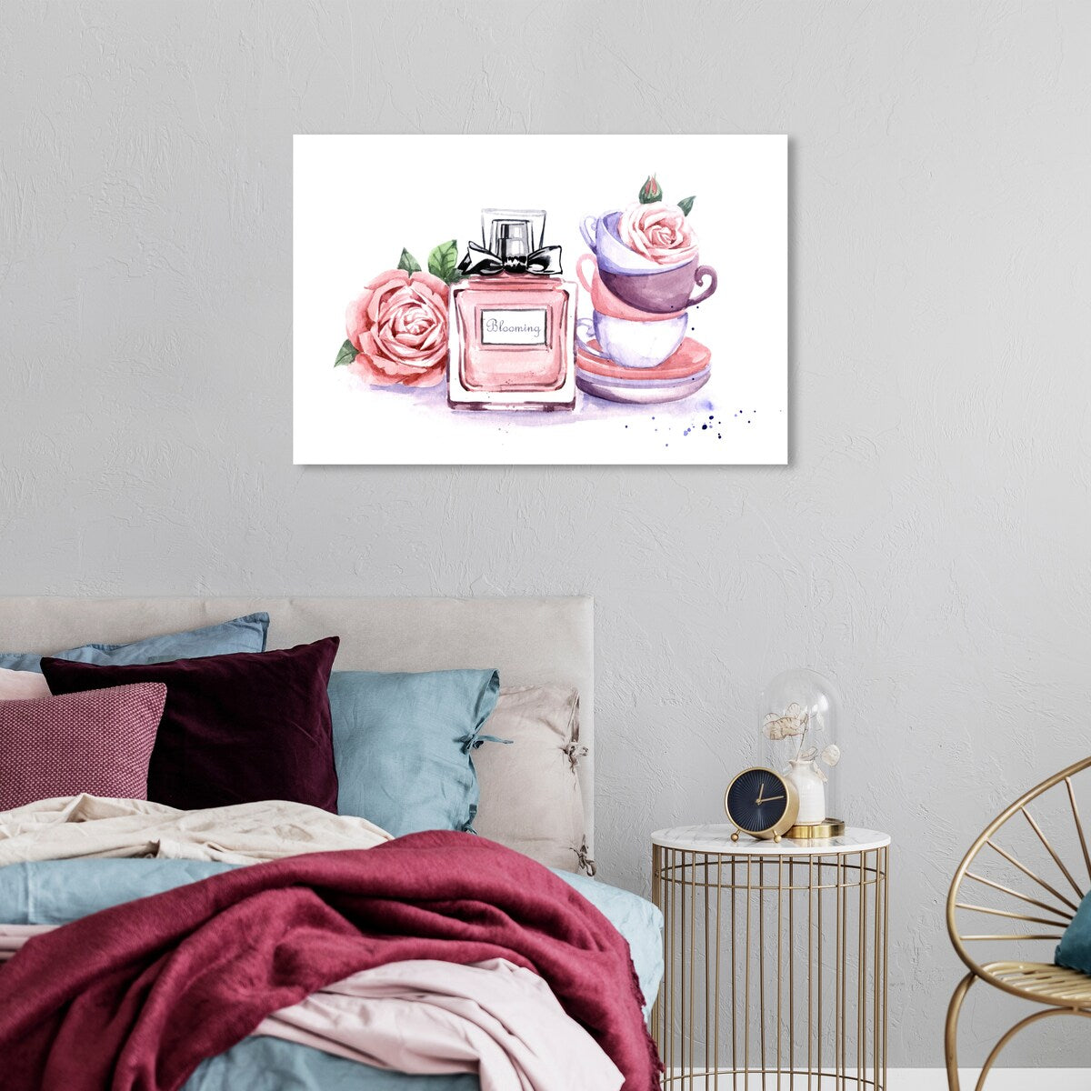 Wynwood Studio Fashion and Glam Floral Tea Time Pink and Glam Wall Art Canvas Print