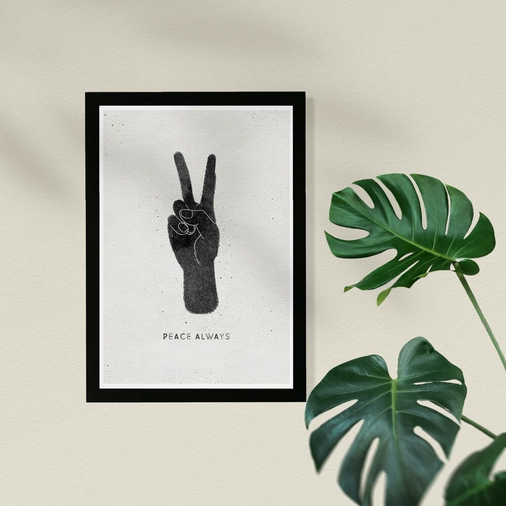 Wynwood Studio Typography and Quotes Framed Wall Art Prints 'Peace Always' Inspirational Quotes and Sayings - Black, White