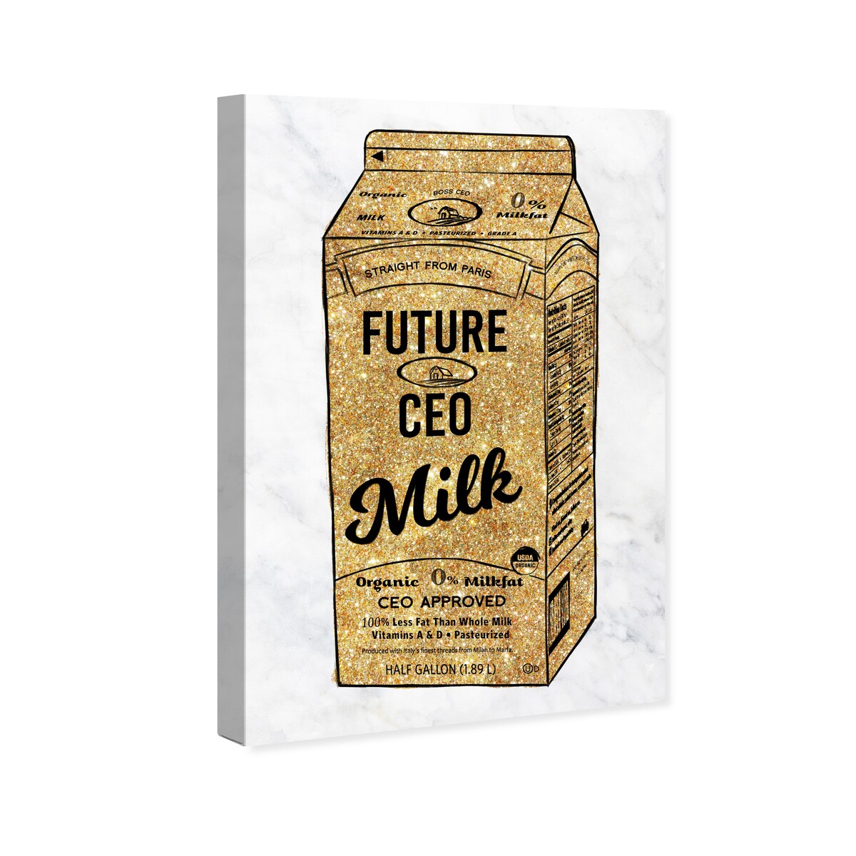 Wynwood Studio 'Future CEO Milk GLITTER' Drinks and Spirits Wall Art Canvas Print Milk - Gold, Black