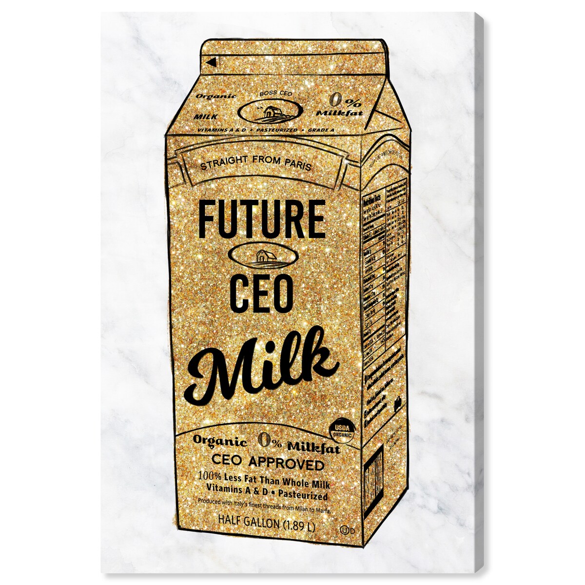Wynwood Studio 'Future CEO Milk GLITTER' Drinks and Spirits Wall Art Canvas Print Milk - Gold, Black
