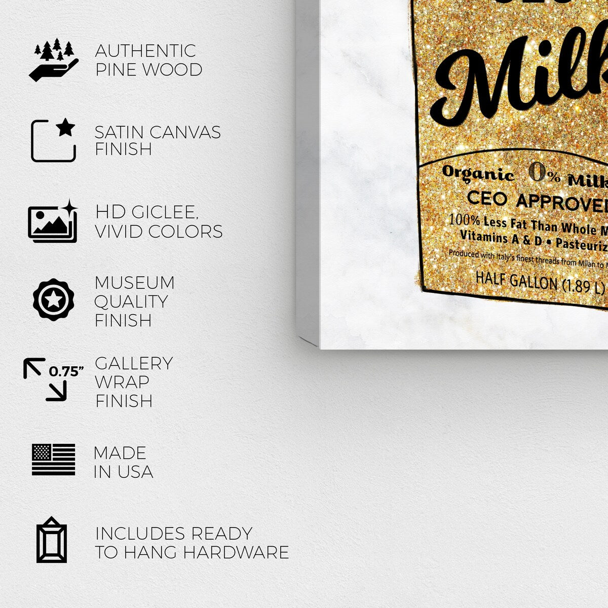 Wynwood Studio 'Future CEO Milk GLITTER' Drinks and Spirits Wall Art Canvas Print Milk - Gold, Black