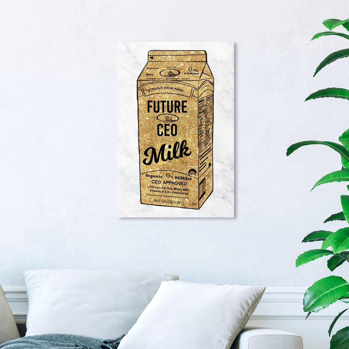 Wynwood Studio 'Future CEO Milk GLITTER' Drinks and Spirits Wall Art Canvas Print Milk - Gold, Black