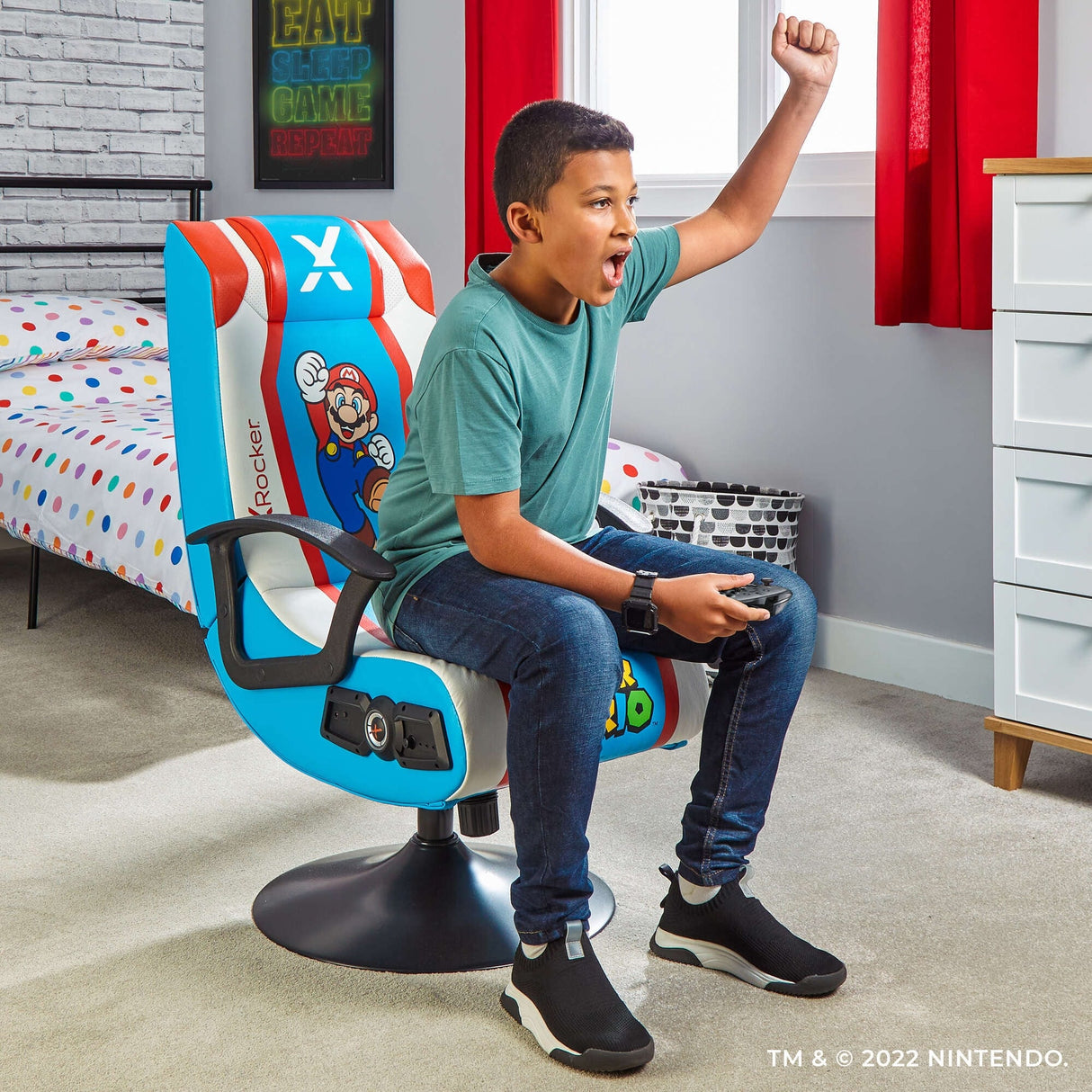 X Rocker® Super Mario™ 2.1 Audio Junior Pedestal Chair, Teal