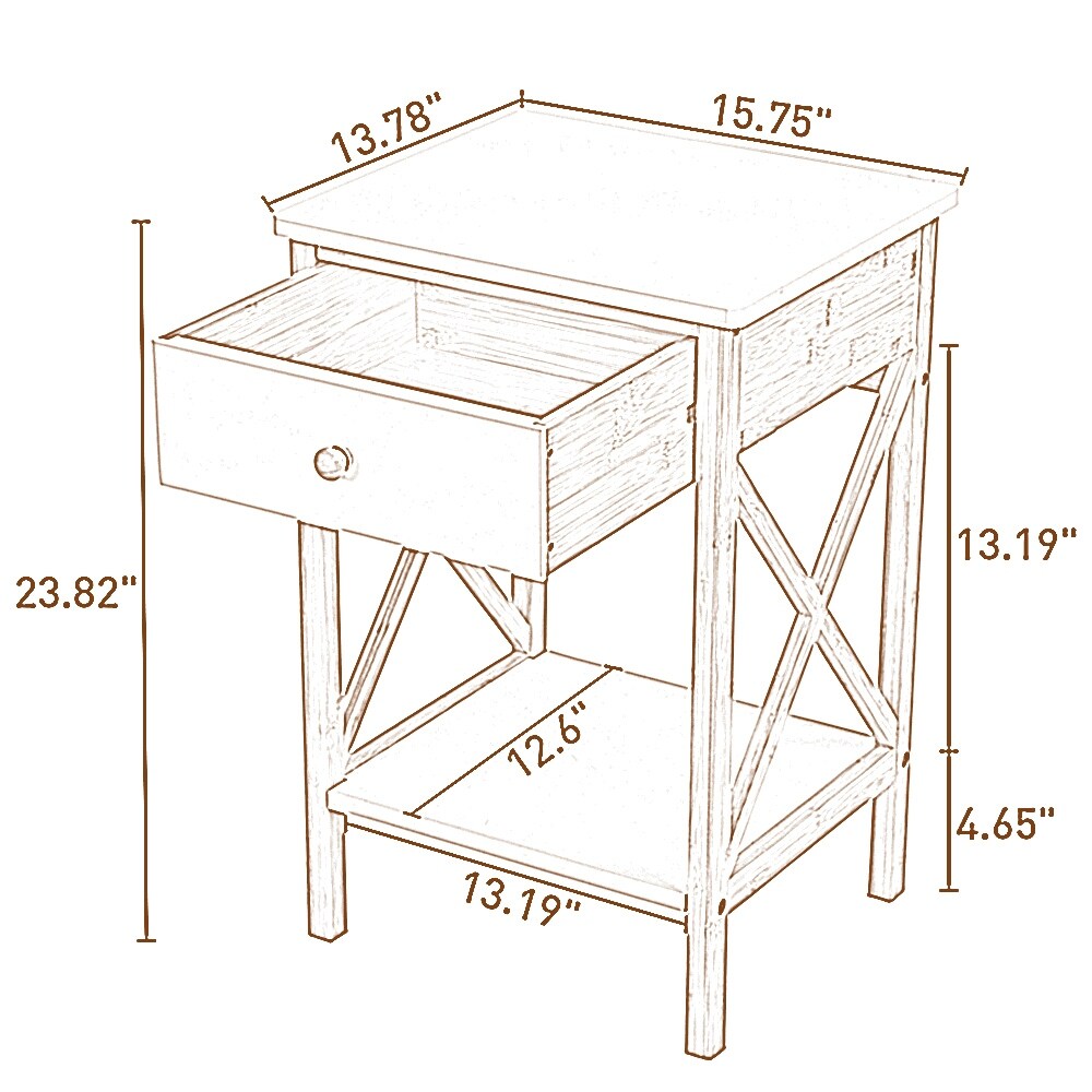 X-Shape Frame Bamboo Nightstand,Set of 2