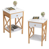 X-Shape Frame Bamboo Nightstand,Set of 2