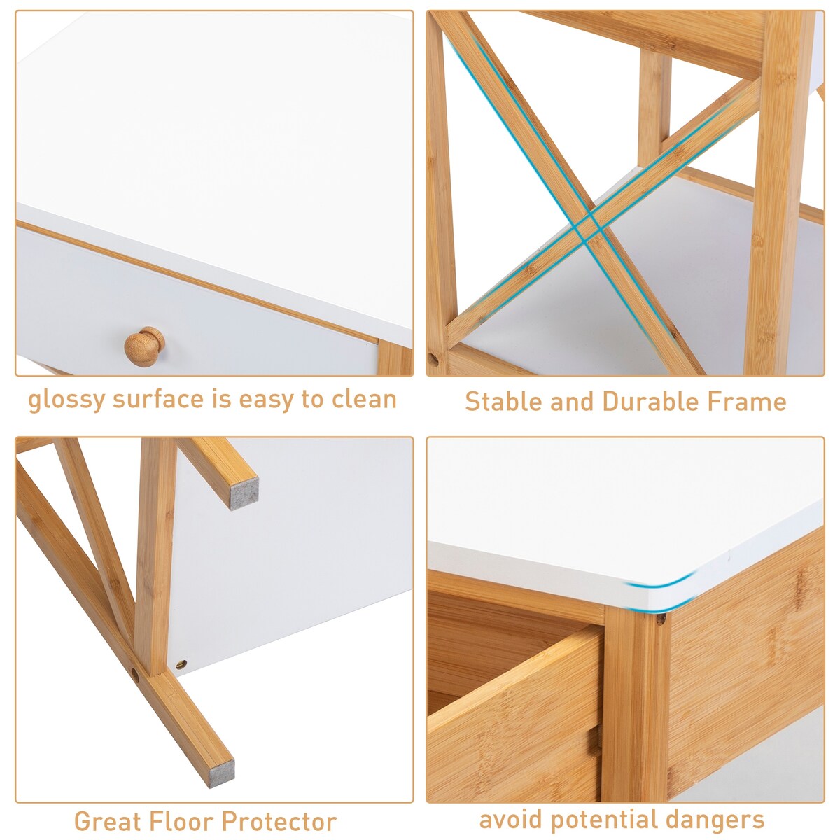 X-Shape Frame Bamboo Nightstand,Set of 2