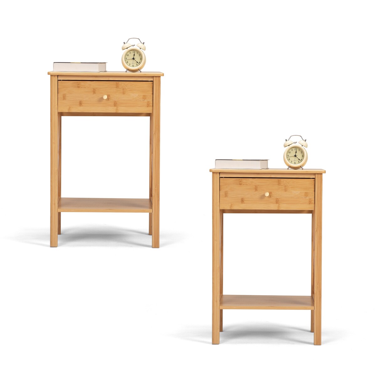 X-Shape Frame Bamboo Nightstand,Set of 2