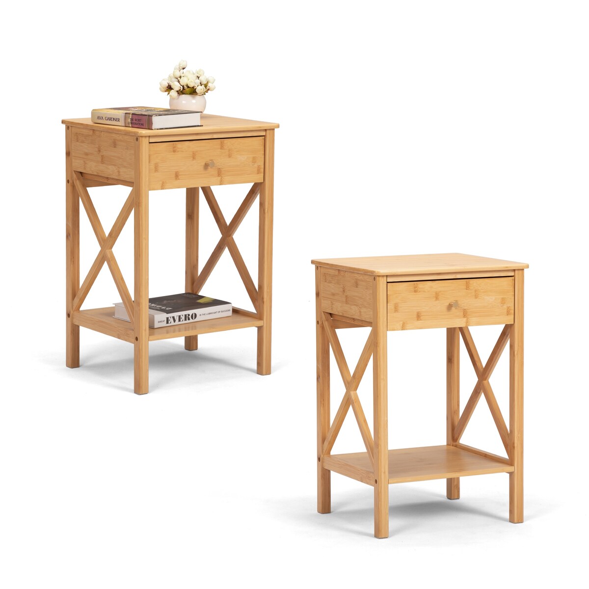 X-Shape Frame Bamboo Nightstand,Set of 2